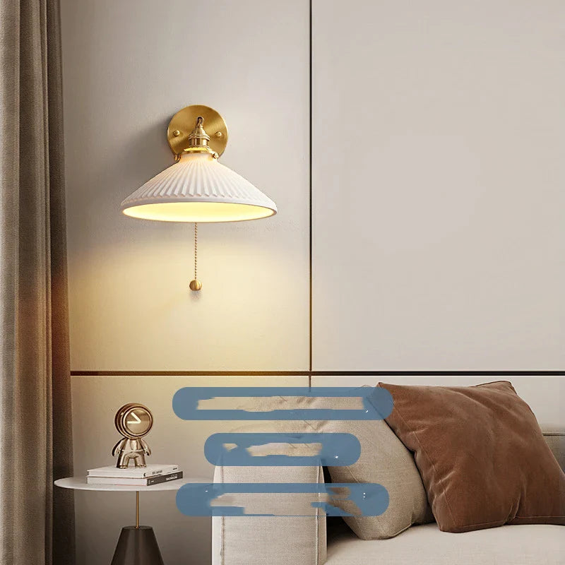 Helnys Nordic Ceramic LED Wall Light with Pull Chain Switch and E14 Socket
