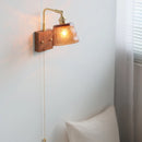 Helnys Glass Wood LED Wall Lights Up Down Rotate Bedside Lamp