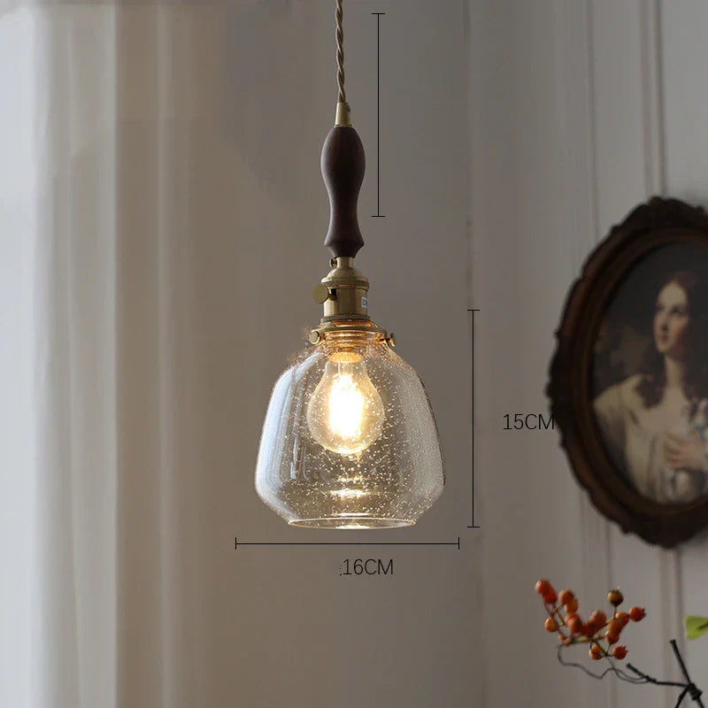 Helnys Wood LED Pendant Lamp Nordic Copper Glass Hanging Light