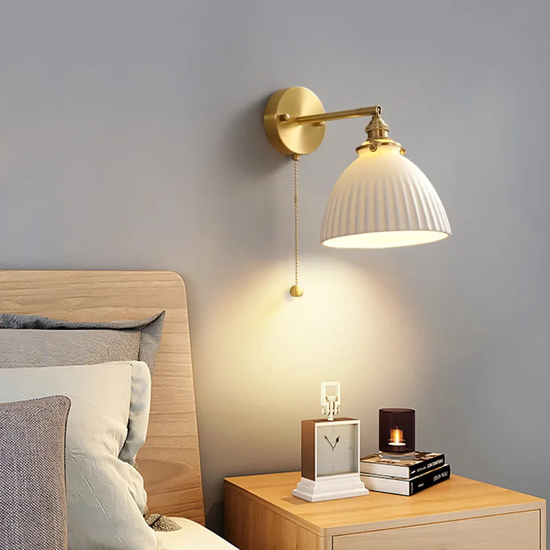 Helnys Nordic Ceramic LED Wall Light with Pull Chain Switch and E14 Socket