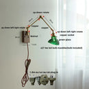 Helnys Green LED Swing Arm Wall Lamp Sconce with Walnut Wood Finish