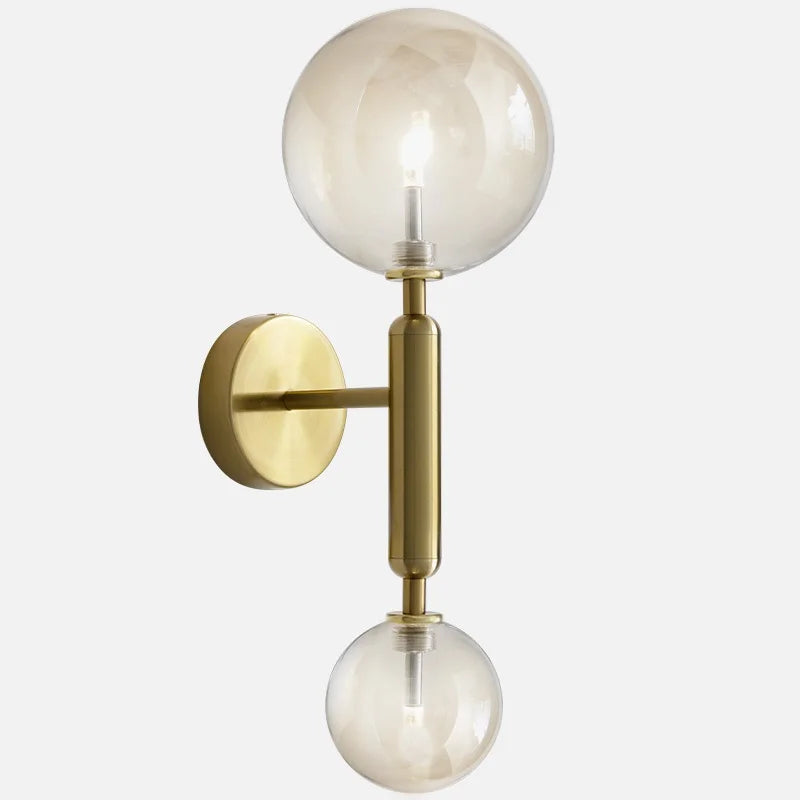 Helnys Copper LED Wall Sconce Amber Glass Ball Modern Applique Murale