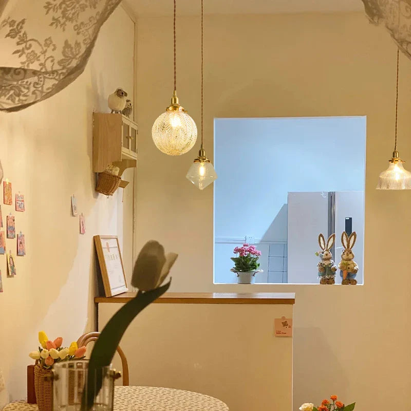 Helnys Clear Glass LED Pendant Light - Copper Nordic Modern Hanging Lamp