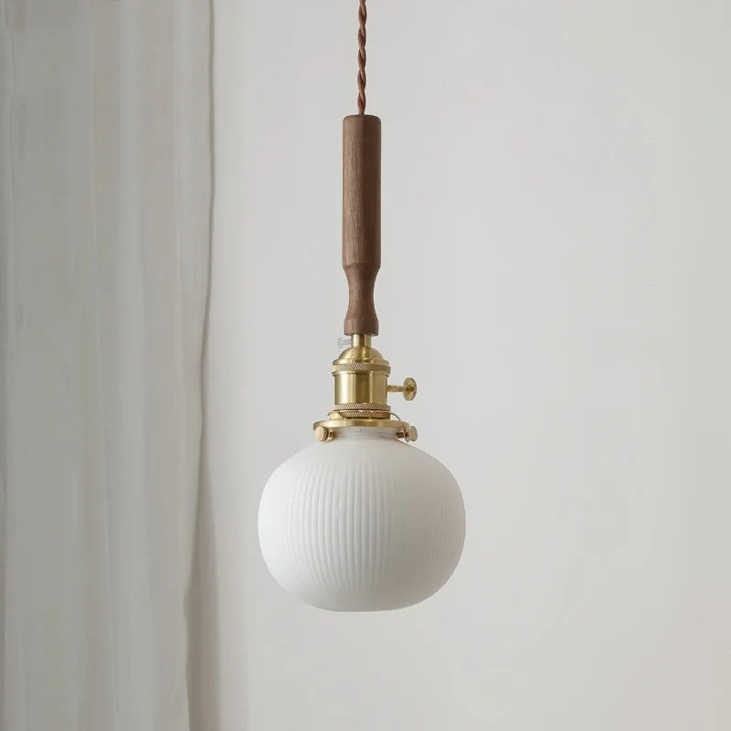 Helnys Ceramic LED Pendant Lamp Walnut Wood Modern Hanging Light Fixtures