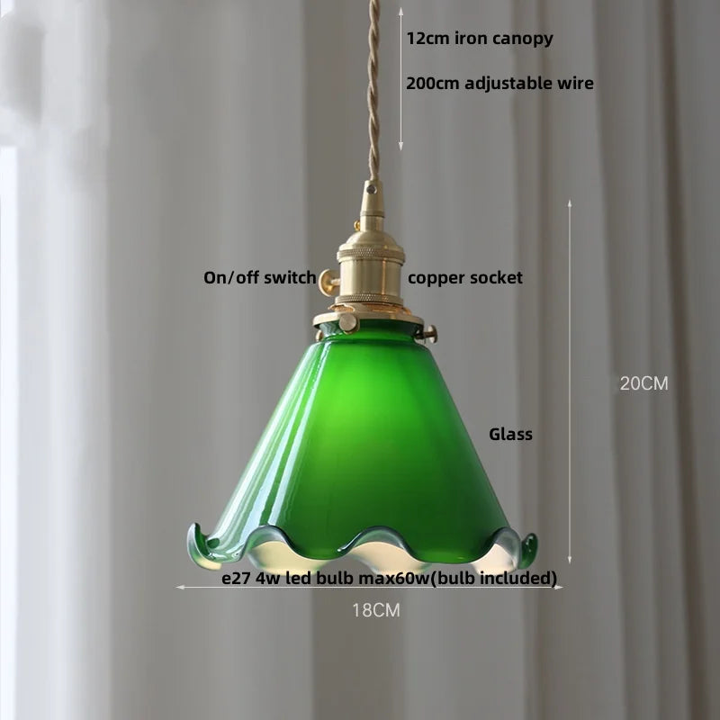 Helnys Amber Glass Pendant Lights with Brass Knob Switch and LED
