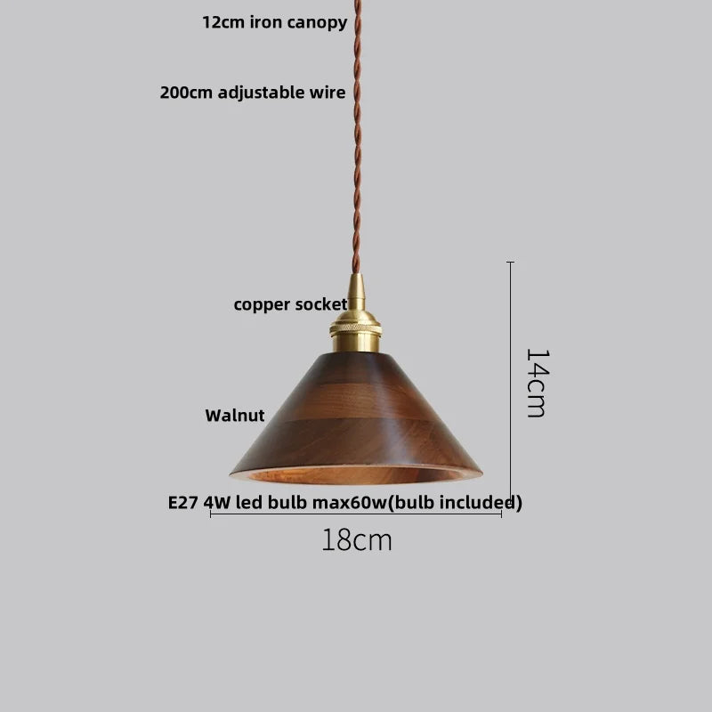 Nordic Walnut Wood LED Pendant Lamp by Helnys - Adjustable Hanging Light