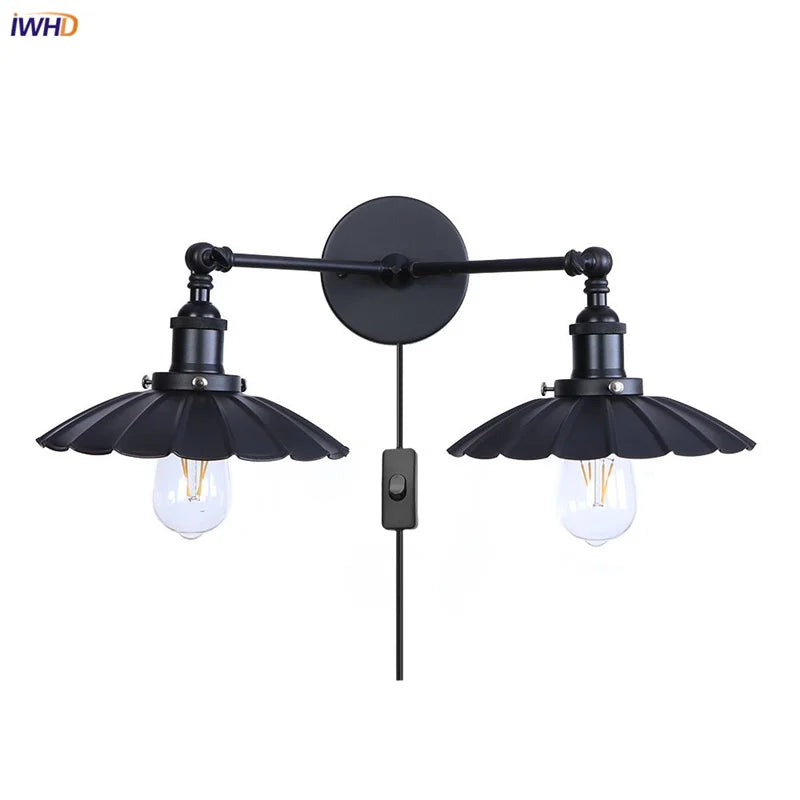 Helnys 2-heads Loft LED Wall Lights Stair Bedside Lamp Industrial Style
