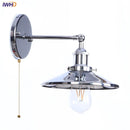 Helnys Vintage LED Pull Chain Wall Lights Lens Stair Reading Bedside Lamp Iron Lightings