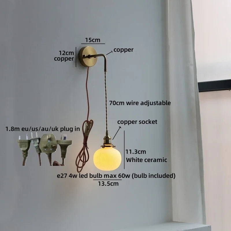 Helnys Ceramic Shade Wall Sconce Art Decor Stair Lighting Fixture Mirror Light