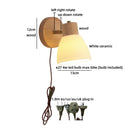 Helnys Japanese Style LED Wall Light Fixture Ceramic Wood Bedside Lamp