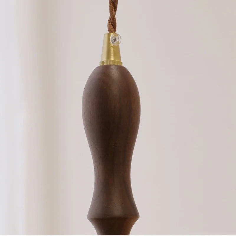 Helnys Green Glass LED Pendant Light with Walnut Wood Knob Switch