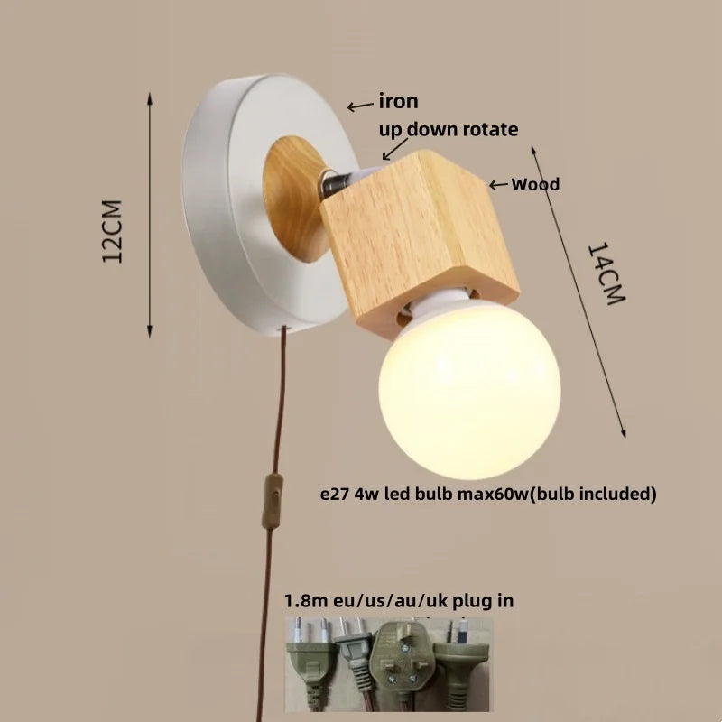 Helnys Nordic LED Wall Lamps Up Down Rotate Modern Wood Iron Stair Light Fixtures