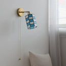 Helnys Vintage Glass Wall Sconce Blue White Art Shade LED Stair Bathroom Light