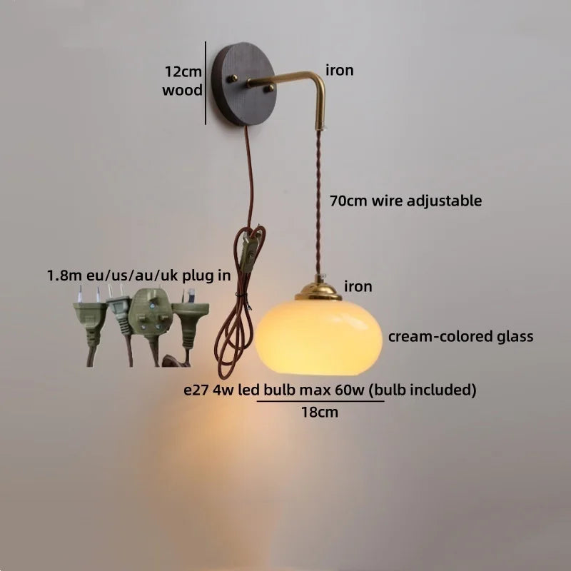 Helnys Kitchen Glass LED Wall Lamp for Shower Inside Pull Chain Lighting