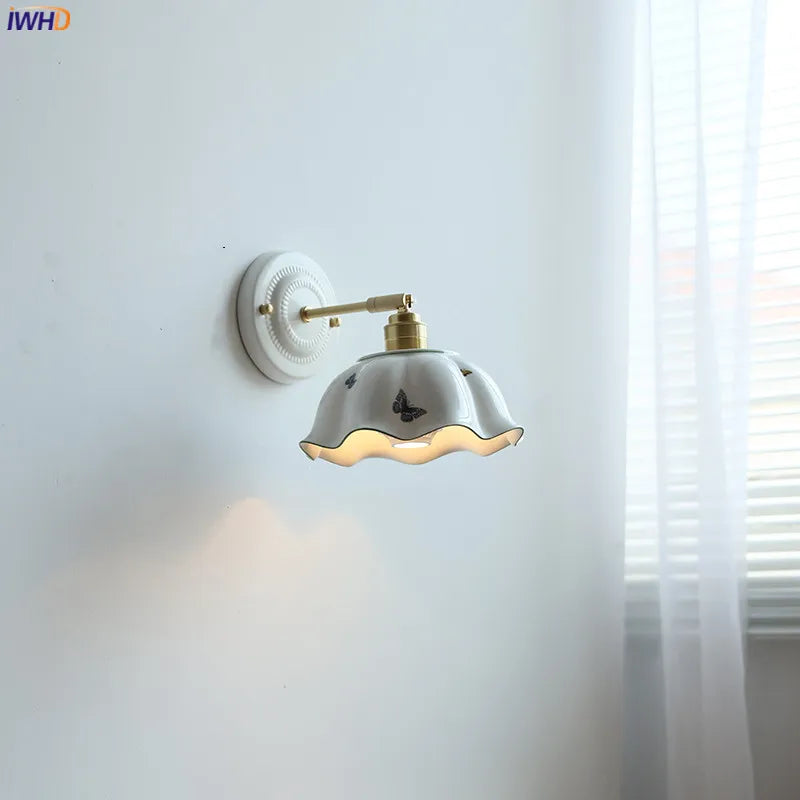 Helnys Butterfly Ceramic LED Wall Lamp Nordic Modern Indoor Lighting Home Stair Light