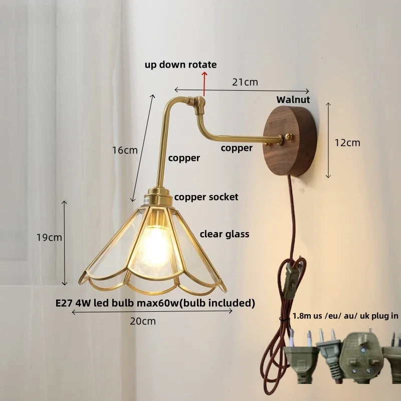 Helnys Nordic Tiffany Blue Glass LED Wall Light with Pull Chain Switch