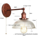 Helnys Vintage LED Wall Light with Pull Chain Switch, Rustic Industrial Bedside Lamp