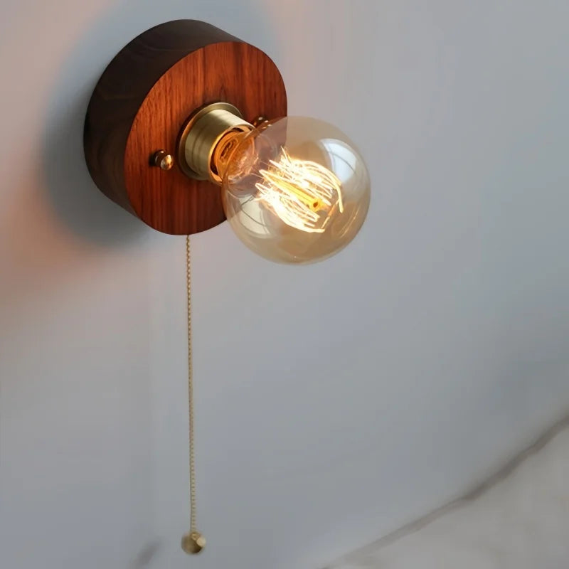 Helnys Nordic LED Wall Lamp Round Walnut Wood Kitchen Stair Light