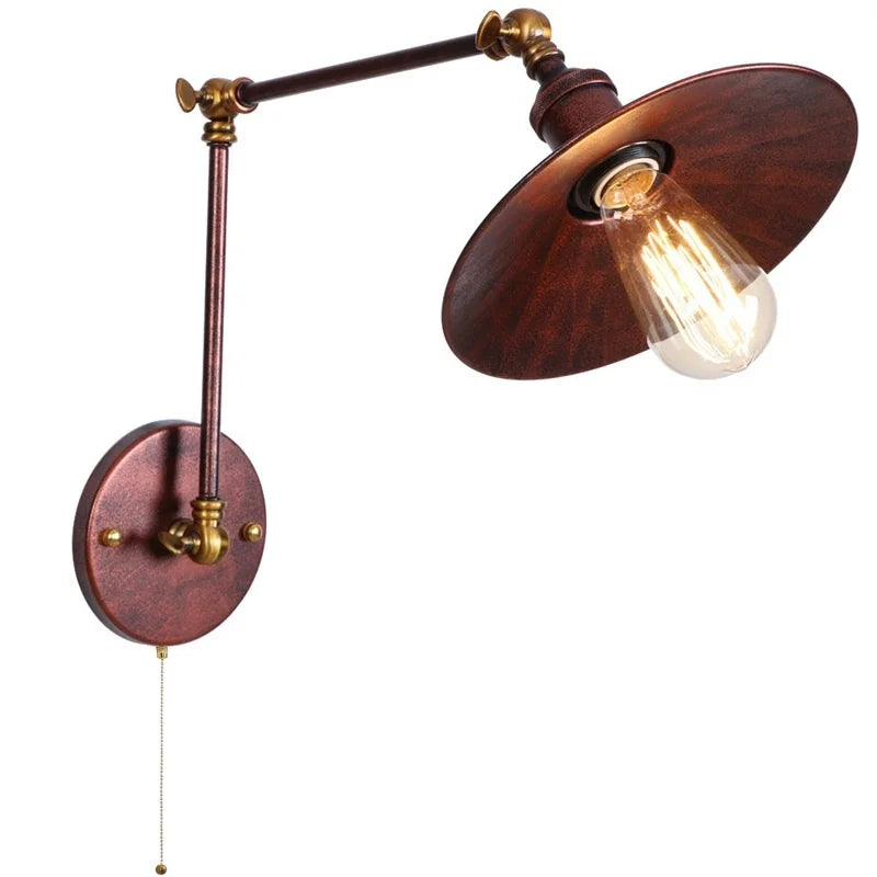 Helnys Rustic Vintage LED Wall Lamp Pull Chain Switch Stair Light Fixtures
