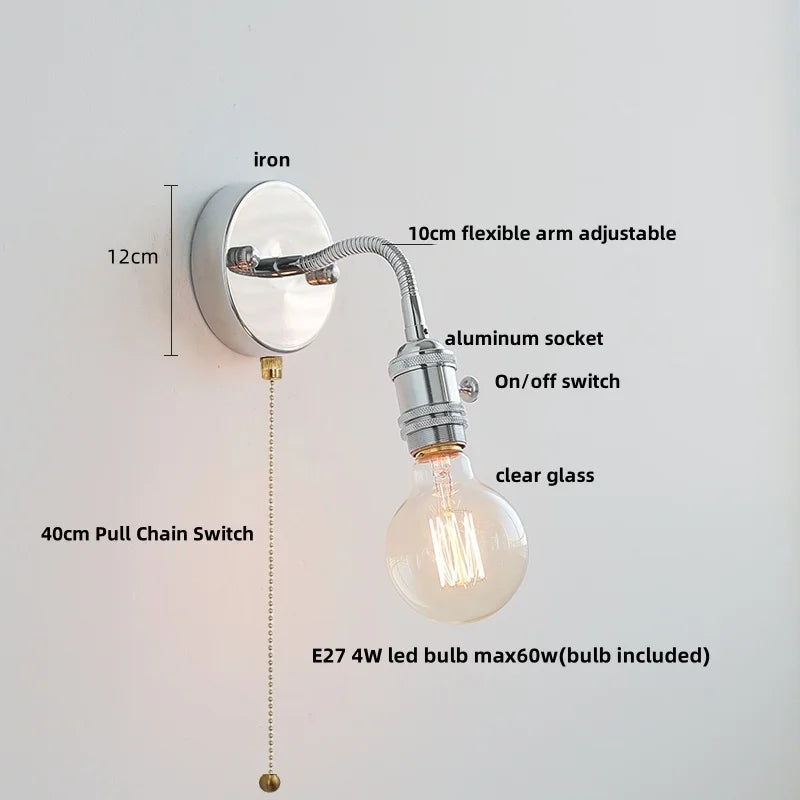 Helnys Adjustable Arm LED Wall Light Fixture White Glass Nordic Modern