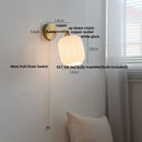 Helnys White Glass LED Wall Light - Japanese Style Pull Chain Switch - Copper Base