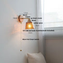 Helnys Wood Canopy LED Wall Lights Pull Chain Amber Glass Sconce Nordic Modern