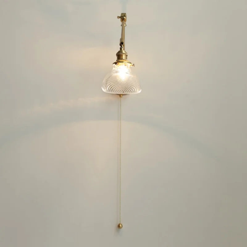 Helnys Brass Swing Arms LED Wall Light, Modern Nordic Clear Glass Bedside Lamp