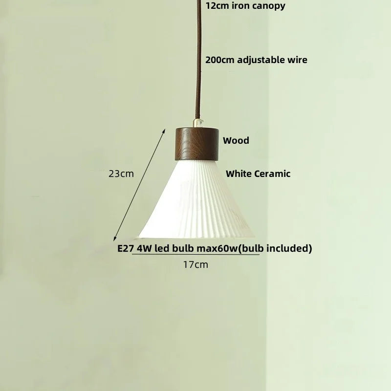 Helnys Glass LED Pendant Light Japan Style Wood Hanging Lamp
