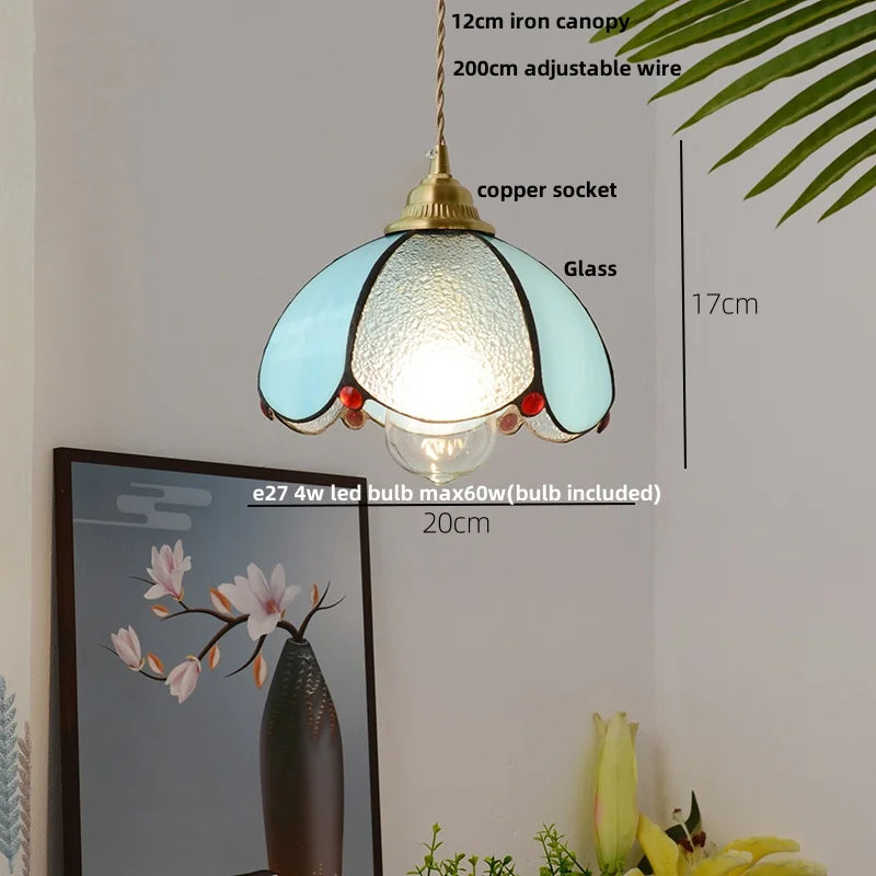 Helnys Tiffany Butterfly Glass LED Pendant Lights: Nordic Modern Kitchen Fixture with Adjustable Wire