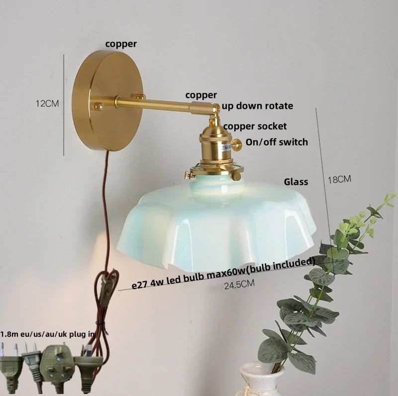 Helnys Copper Glass Wall Sconce LED Light Fixture Nordic Modern Stair Lamp