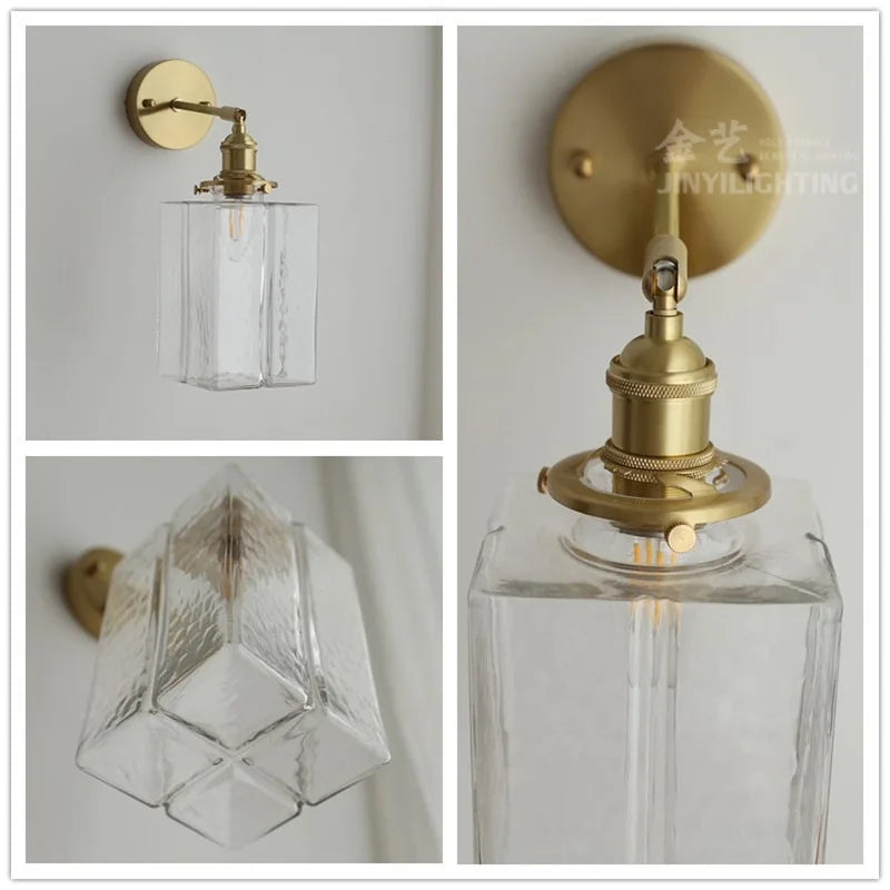 Helnys Copper Glass LED Bathroom Mirror Light Sconce, Nordic Modern Wall Lamp