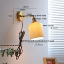 Helnys Globe White Ceramic LED Wall Sconce with Pull Chain Switch & Rotate Copper Mirror Light