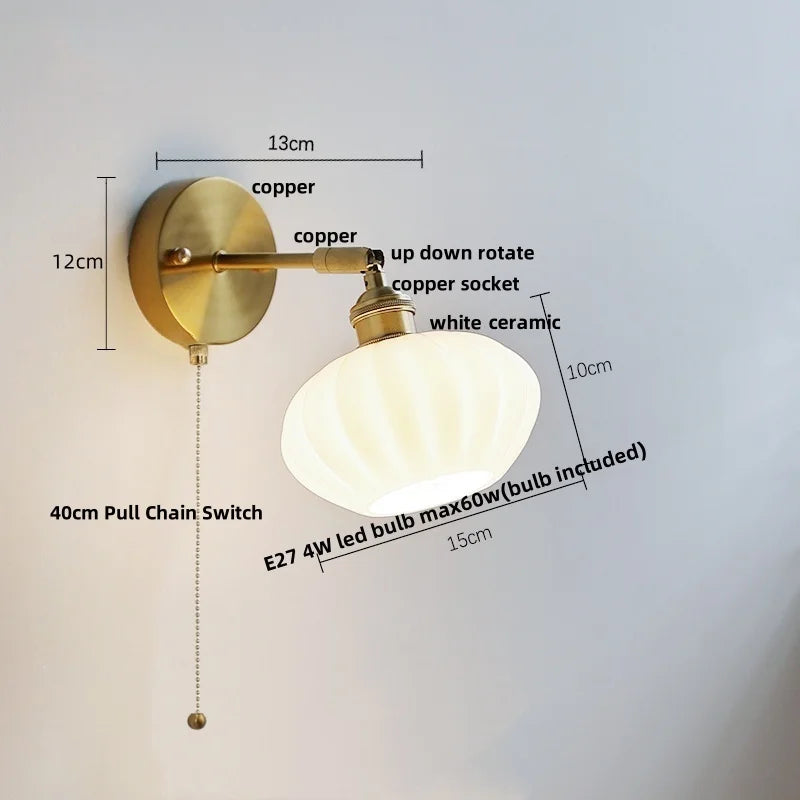 Helnys LED Wall Sconce White Glass Rotate Pull Chain Switch Stair Light