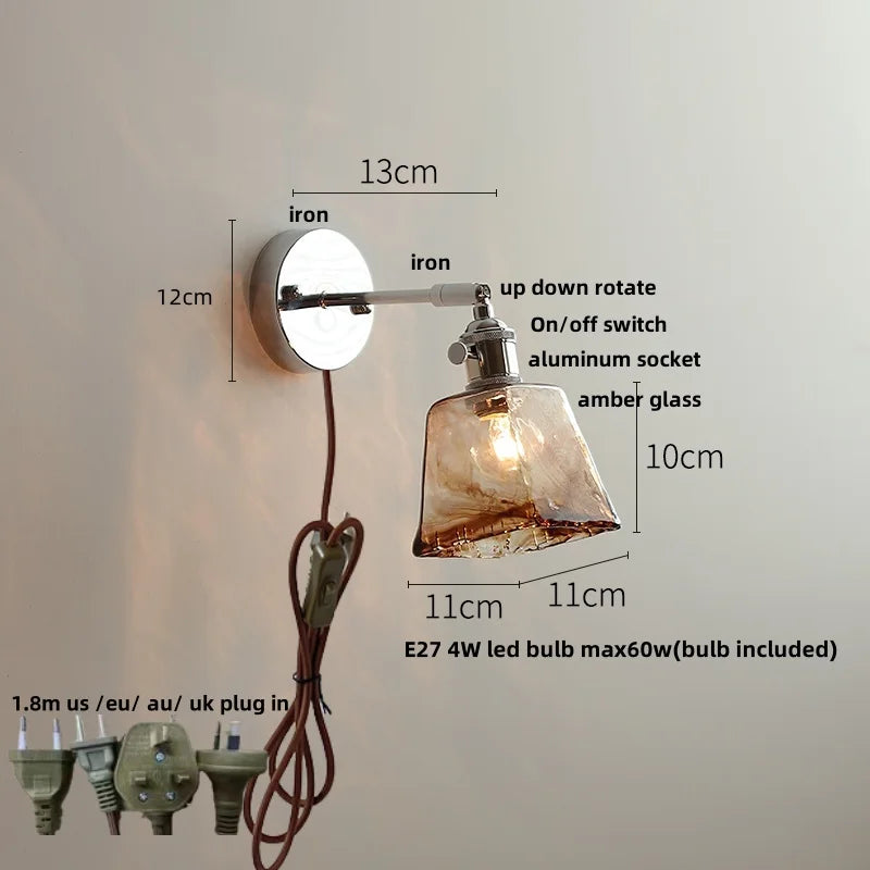 Helnys Clear Glass LED Wall Lamp Pull Chain Switch Up Down Rotatable Stair Light Fixtures
