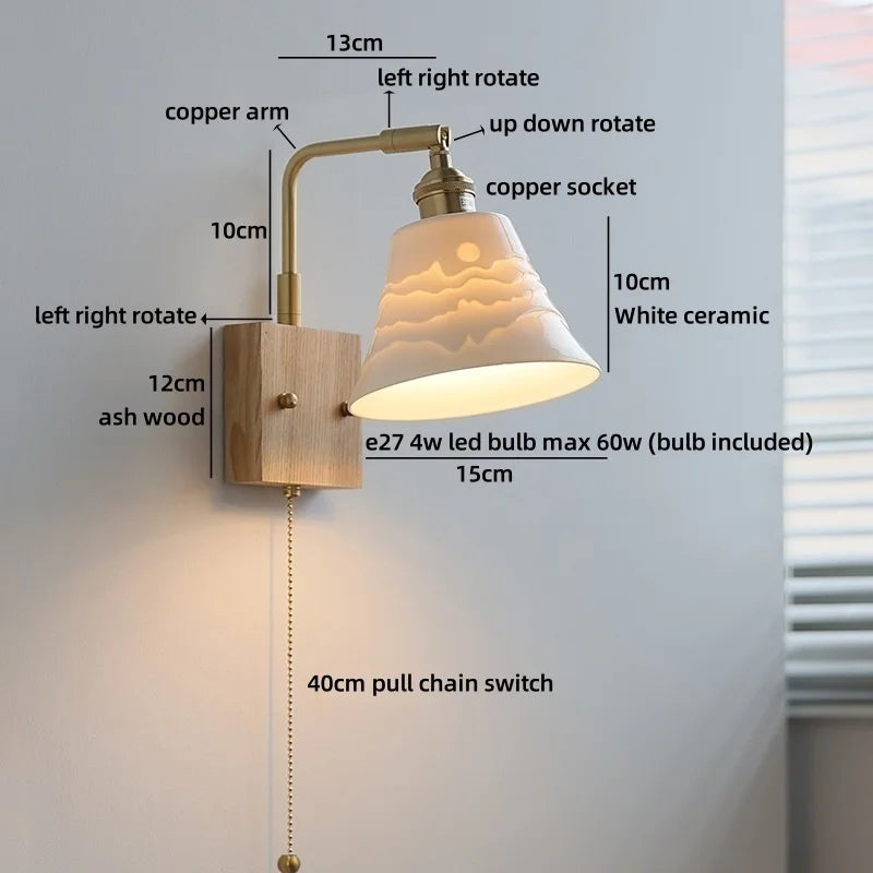 Helnys Ceramic Flower Design LED Wall Lamp for Bedroom and Bathroom