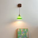 Helnys Vintage Industrial LED Wall Light with Green Glass and Wood