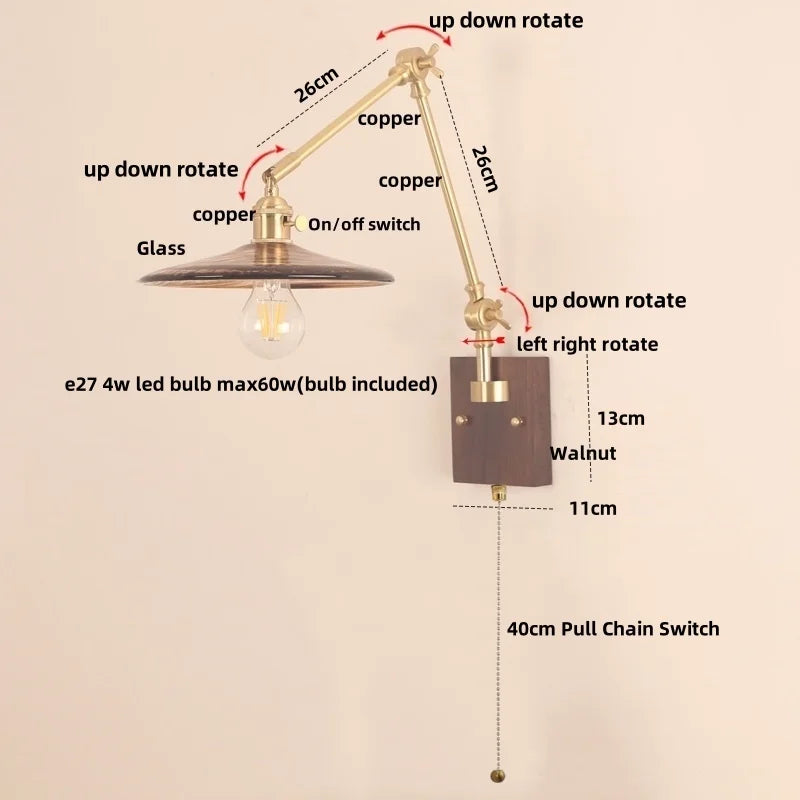 Helnys Rotatable Wood Ceramic Wall Sconce with Pull Chain Switch