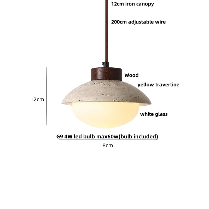 Helnys Yellow Travertine LED Pendant Lights Nordic Modern White Glass Hanging Lamp