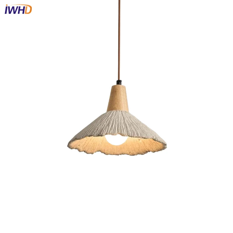 Helnys LED Pendant Lights: Japanese Style Micro Cement Wood Hanging Lamp for Home Decor