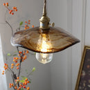 Helnys Amber Glass Pendant Lights with Brass Knob Switch and LED