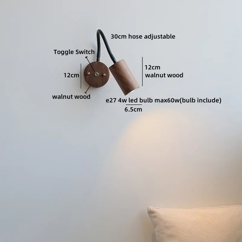 Helnys Wooden Bedside LED Wall Lamp Japan Style Home Decor Fixture