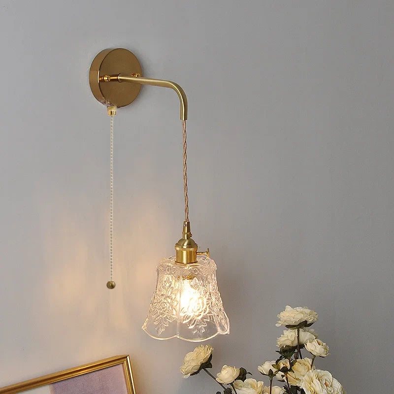Helnys Clear Glass Adjustable LED Wall Light Fixture Copper Wall Lamps