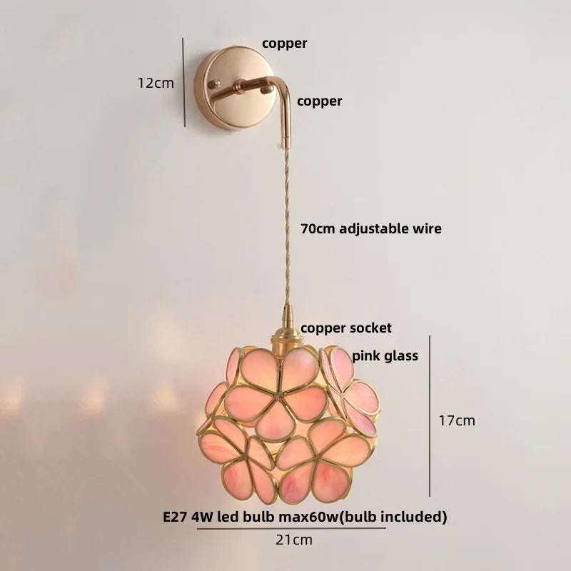 Helnys Clear Glass Wire LED Wall Lights Adjustable Bedside Lamp