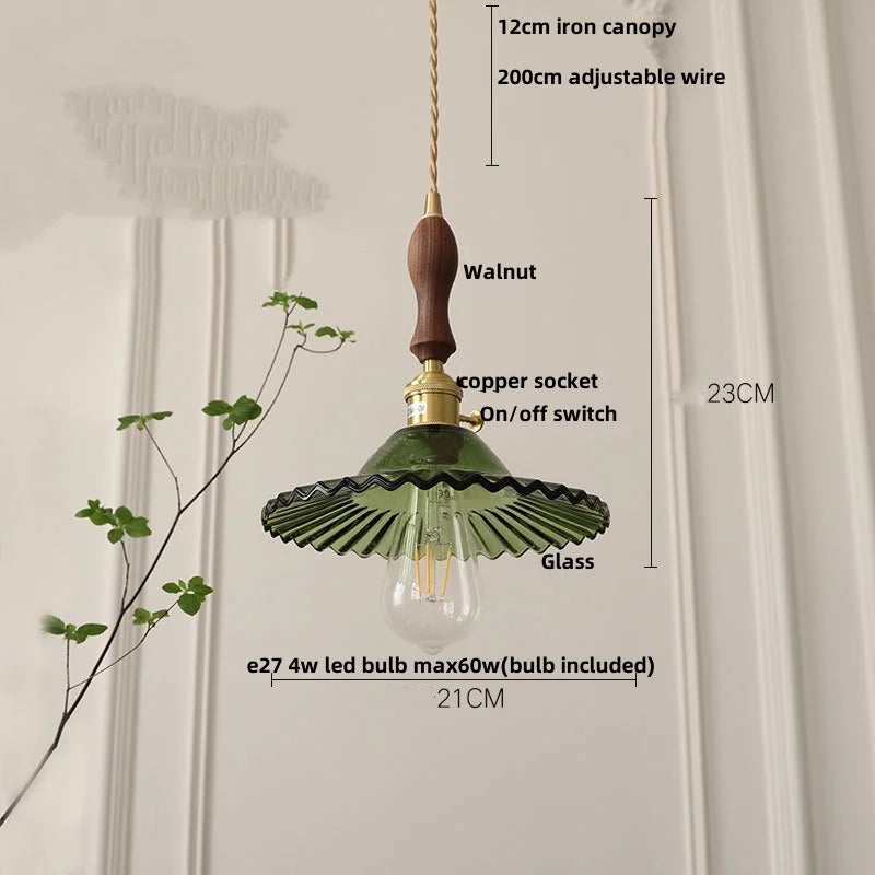 Helnys Amber Glass LED Pendant Light with Adjustable Copper Wire - Loft Style