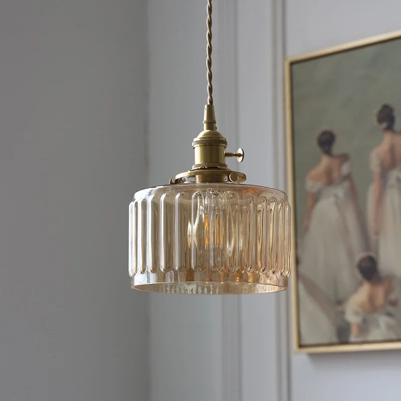 Helnys Amber Glass LED Hanging Lamp Adjustable Nordic Stair Pendant Light