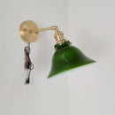 Helnys Copper Swing Arm Wall Lamp with Green White Lampshade