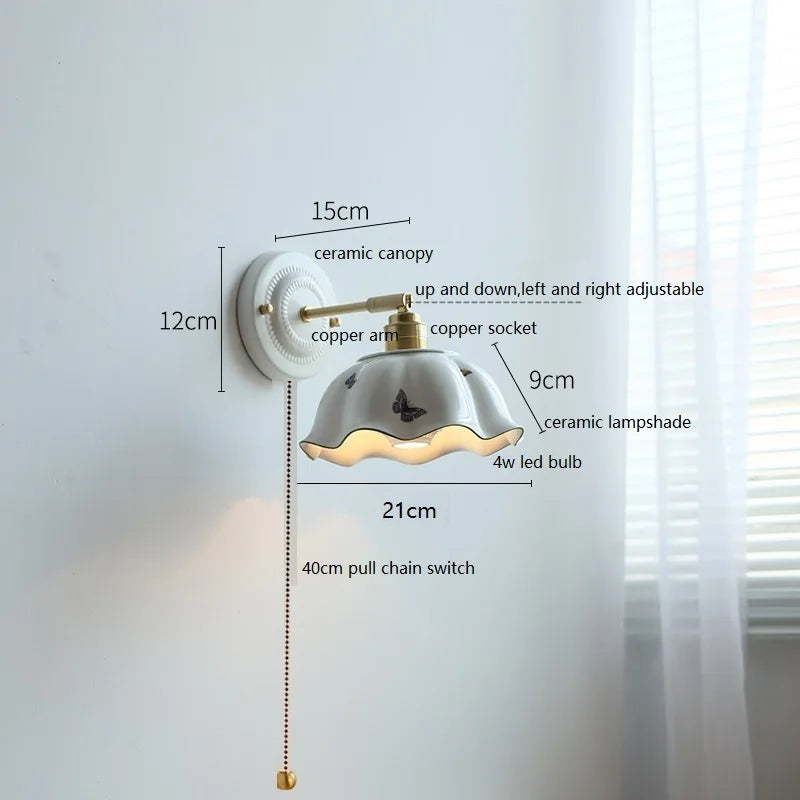 Helnys Ceramic LED Wall Light with Copper Arm for Modern Home Décor