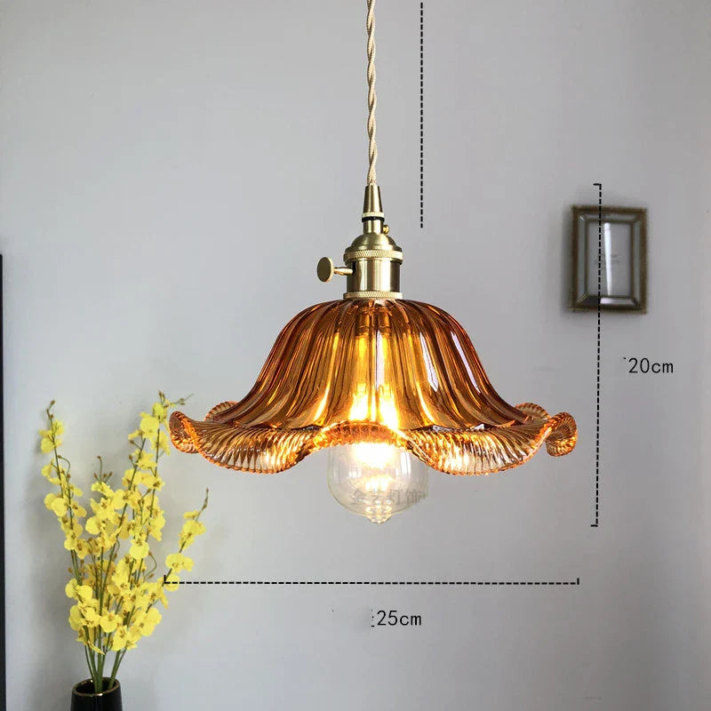 Helnys Nordic Green Glass LED Pendant Light - Modern Indoor Copper Switch Lamp