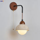 Helnys Mushroom LED Wall Light: Walnut Canopy, Yellow Travertine Wall Lamp