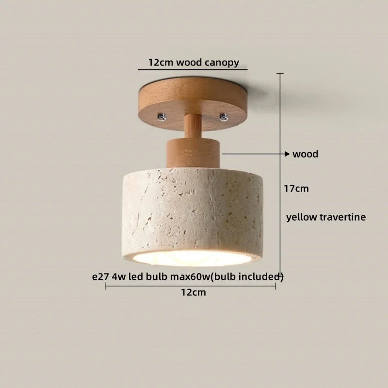 Helnys Wood Stone LED Ceiling Light Fixture | Yellow Travertine Plafondlamp